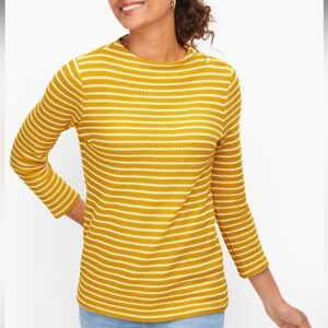 Talbots Textured Funnel Neck Sweater Cotton Knit Top Size XL Yellow White